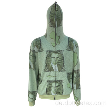 Custom Printing Männer volles Gesicht Reißverschluss auf Streetwear Hoodie